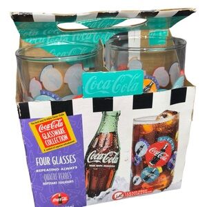 coca-cola vintage 1995 logo 4 glass ware soda printed memorabilia collectors